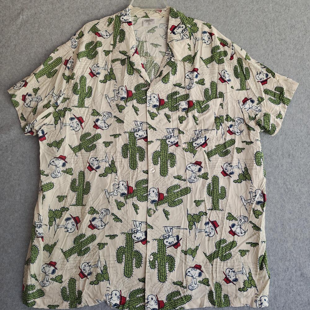 Peanuts Shirt Mens 3XL Snoopy Cactus Western Hawaiian Button Up Short Sleeve AOP